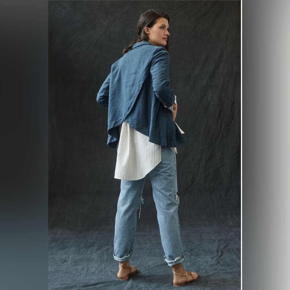 Anthropologie Vintage Washed Blazer Size 8 Navy